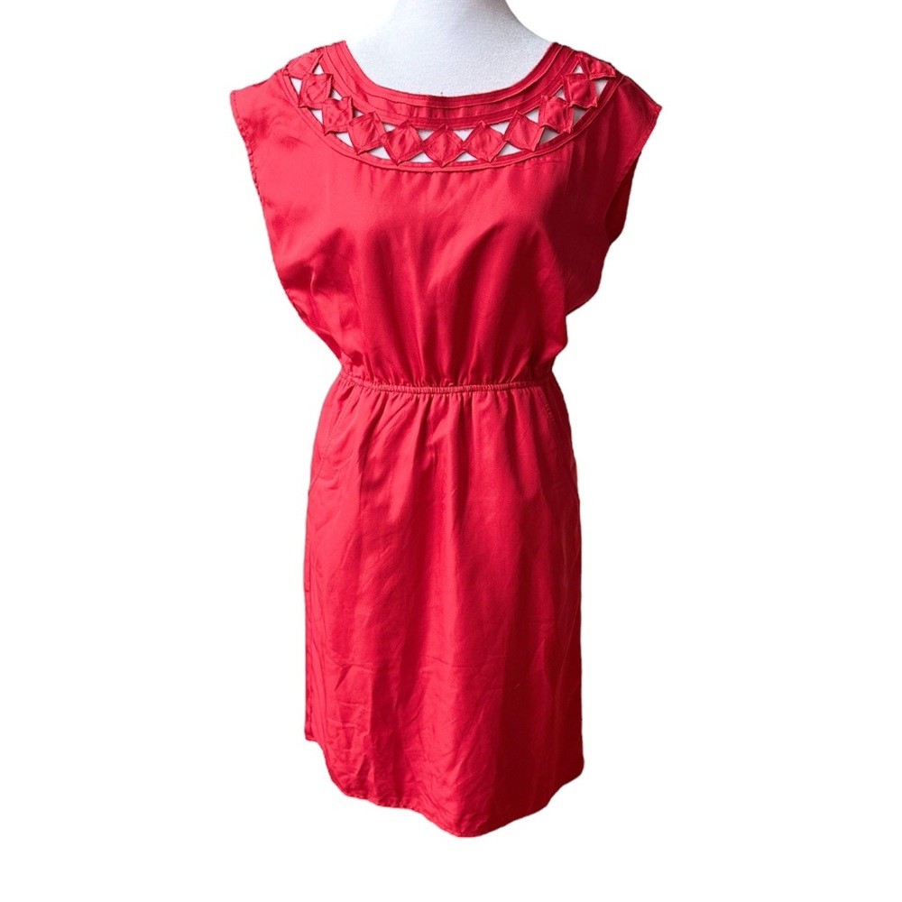 Banana Republic Coral Red Cutout Midi Sleeveless Dress w Pockets Size 0